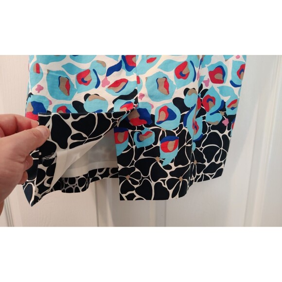 Ann Taylor skirt women 16 petite blue white orange black pattern lined stretch - Picture 5 of 7